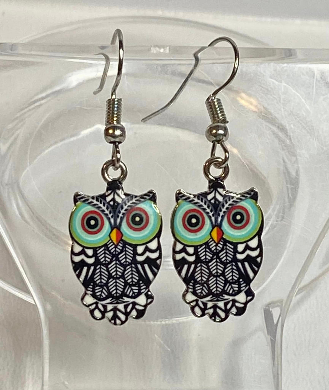 Blue Green Owl Earrings