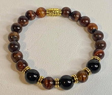 Load image into Gallery viewer, Black Onyx and Red Tiger's Eye Stretch Bracelet