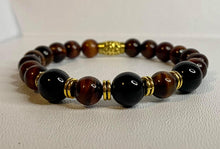 Load image into Gallery viewer, Black Onyx and Red Tiger's Eye Stretch Bracelet