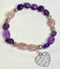 Load image into Gallery viewer, Amethyst and Rose Quartz Stretch Bracelet