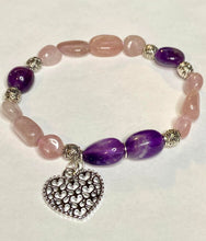 Load image into Gallery viewer, Amethyst and Rose Quartz Stretch Bracelet