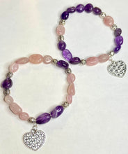 Load image into Gallery viewer, Amethyst and Rose Quartz Stretch Bracelet
