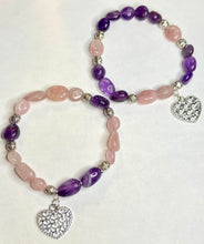 Load image into Gallery viewer, Amethyst and Rose Quartz Stretch Bracelet