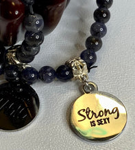 Load image into Gallery viewer, Iolite and Roses Stretchy Bracelet with Charm