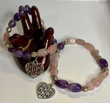 Load image into Gallery viewer, Amethyst and Rose Quartz Stretch Bracelet
