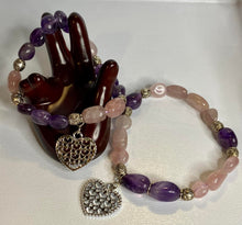 Load image into Gallery viewer, Amethyst and Rose Quartz Stretch Bracelet
