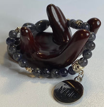 Load image into Gallery viewer, Iolite and Roses Stretchy Bracelet with Charm
