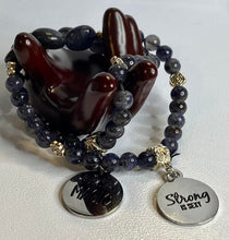 Load image into Gallery viewer, Iolite and Roses Stretchy Bracelet with Charm