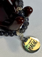 Load image into Gallery viewer, Iolite and Roses Stretchy Bracelet with Charm