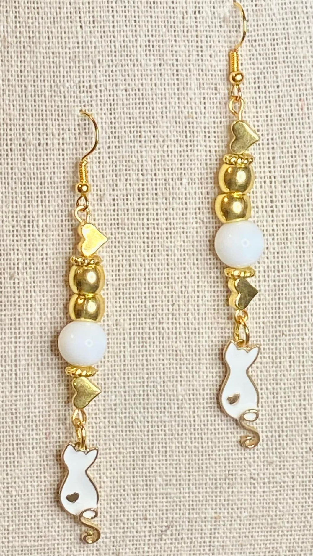 White Jade Gold Cat Earrings