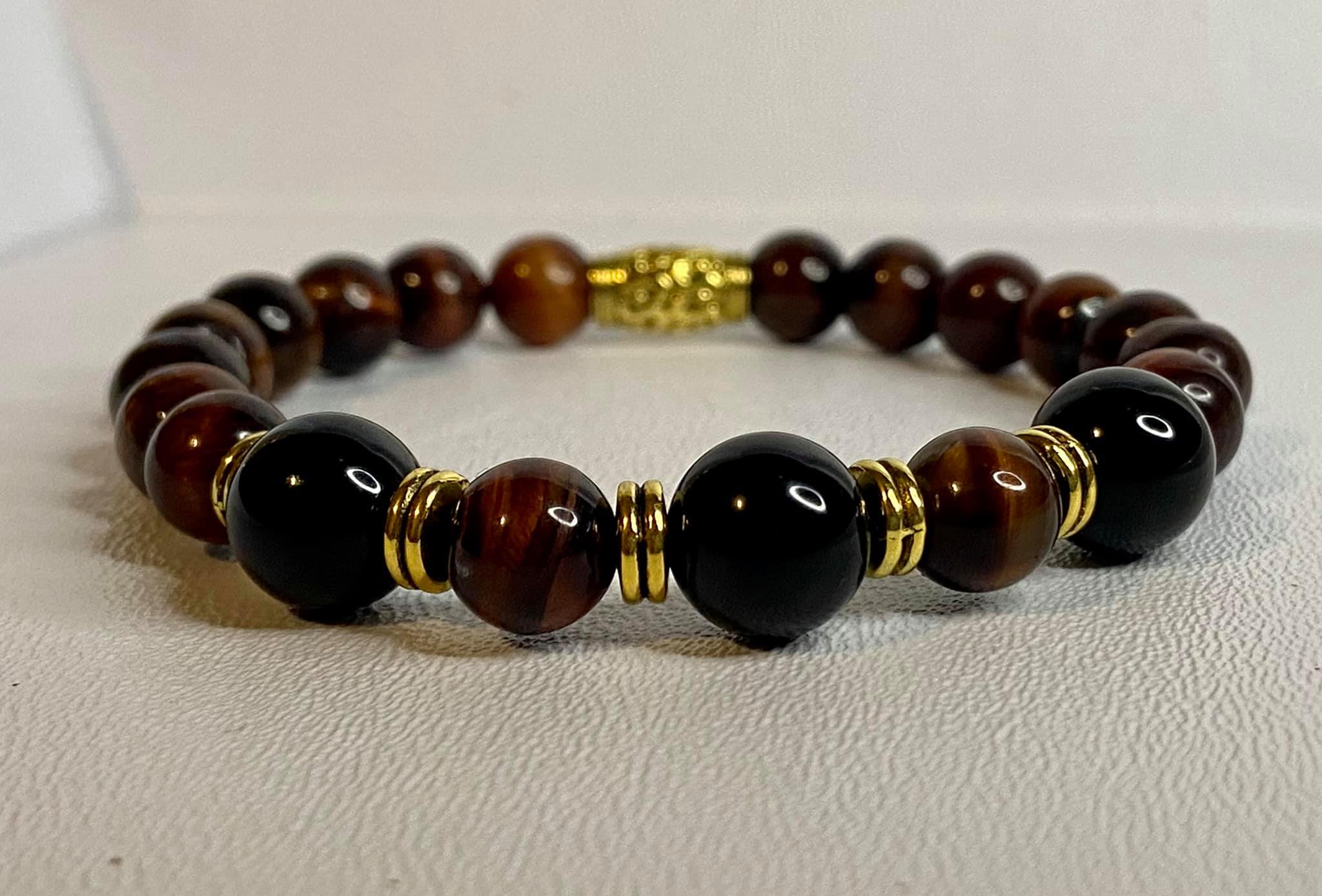 Black Onyx and Red Tiger's Eye Stretch Bracelet