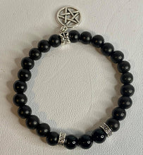 Load image into Gallery viewer, Black Stone and Wood Pentagram Stretch Bracelet
