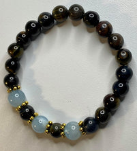 Load image into Gallery viewer, Aquamarine and Blue Tiger&#39;s Eye Stretch Bracelet

