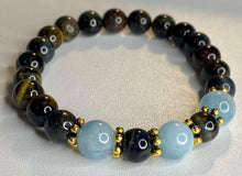 Cargar imagen en el visor de la galería, Aquamarine and Blue Tiger&#39;s Eye Stretch Bracelet
