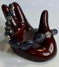 Load image into Gallery viewer, Iolite and Roses Stretchy Bracelet with Charm
