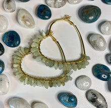Load image into Gallery viewer, Light Green Jade Heart Shaped Hoop Earrings
