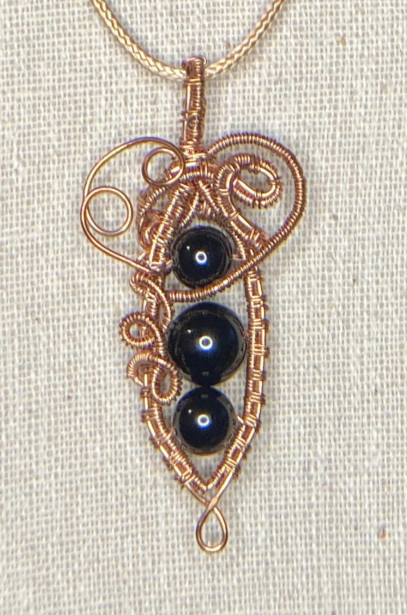 Black Onyx Pendant Copper Wire Wrapped Gemstone Pendant Copper 