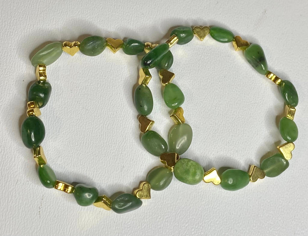 Green Jade Heart Stretch Bracelets