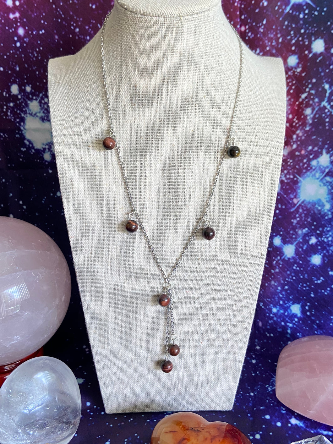 Red Tiger's Eye Bead Dangle Necklace