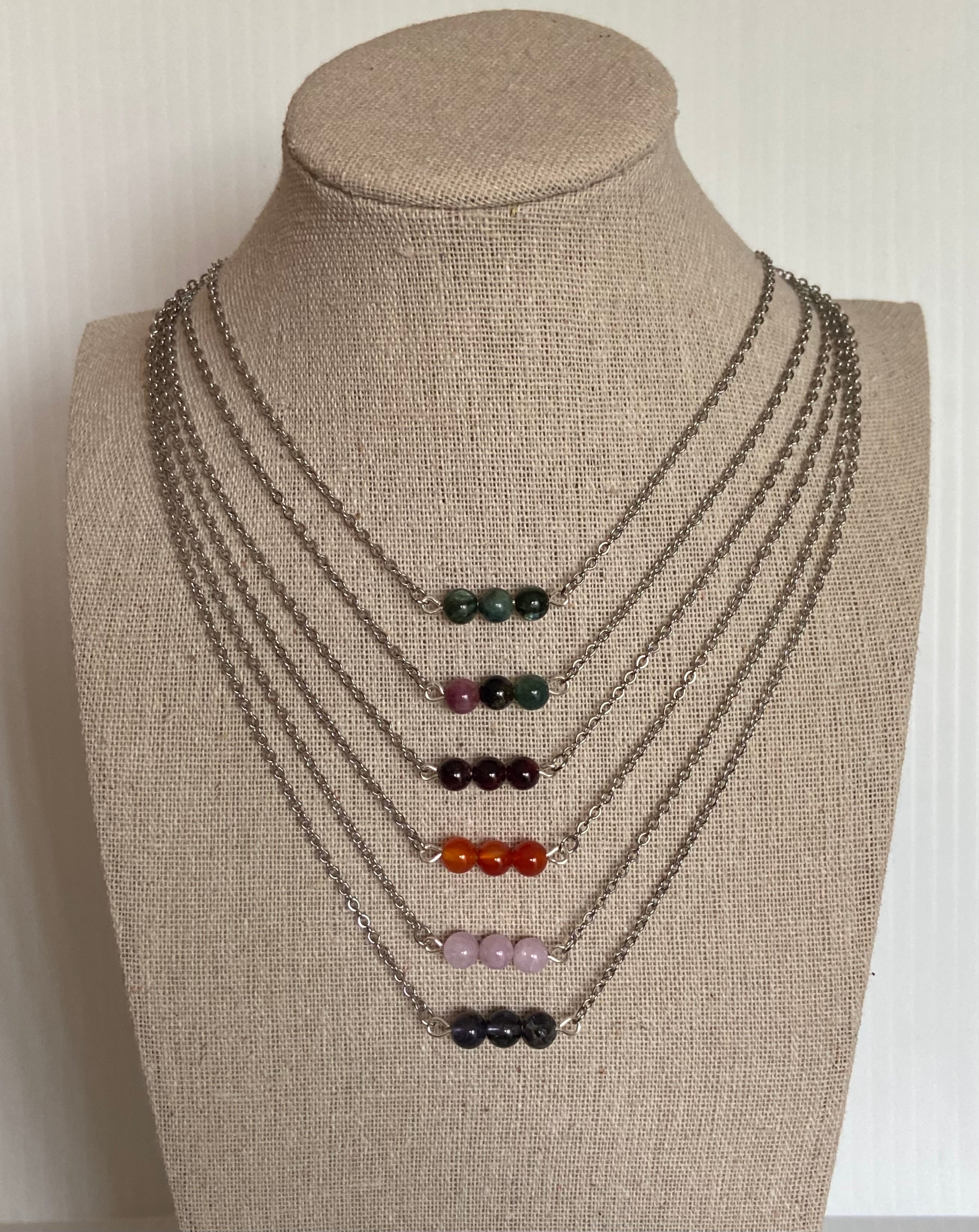 3 Stone Bead Bar Necklace